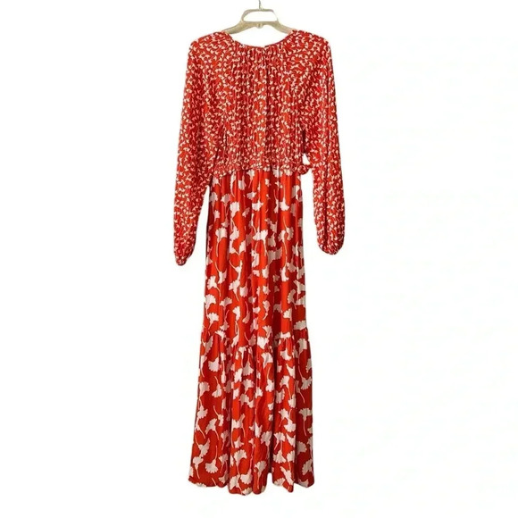 Diane von Furstenberg Ginkgo Print Maxi Dress sz XS Orange & White Long sleeve - Picture 3 of 9